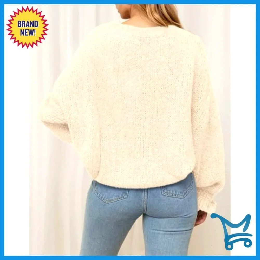Oversized Knit Pullover Sweater Crewneck Fuzzy Warm Long Sleeve Loose Fit